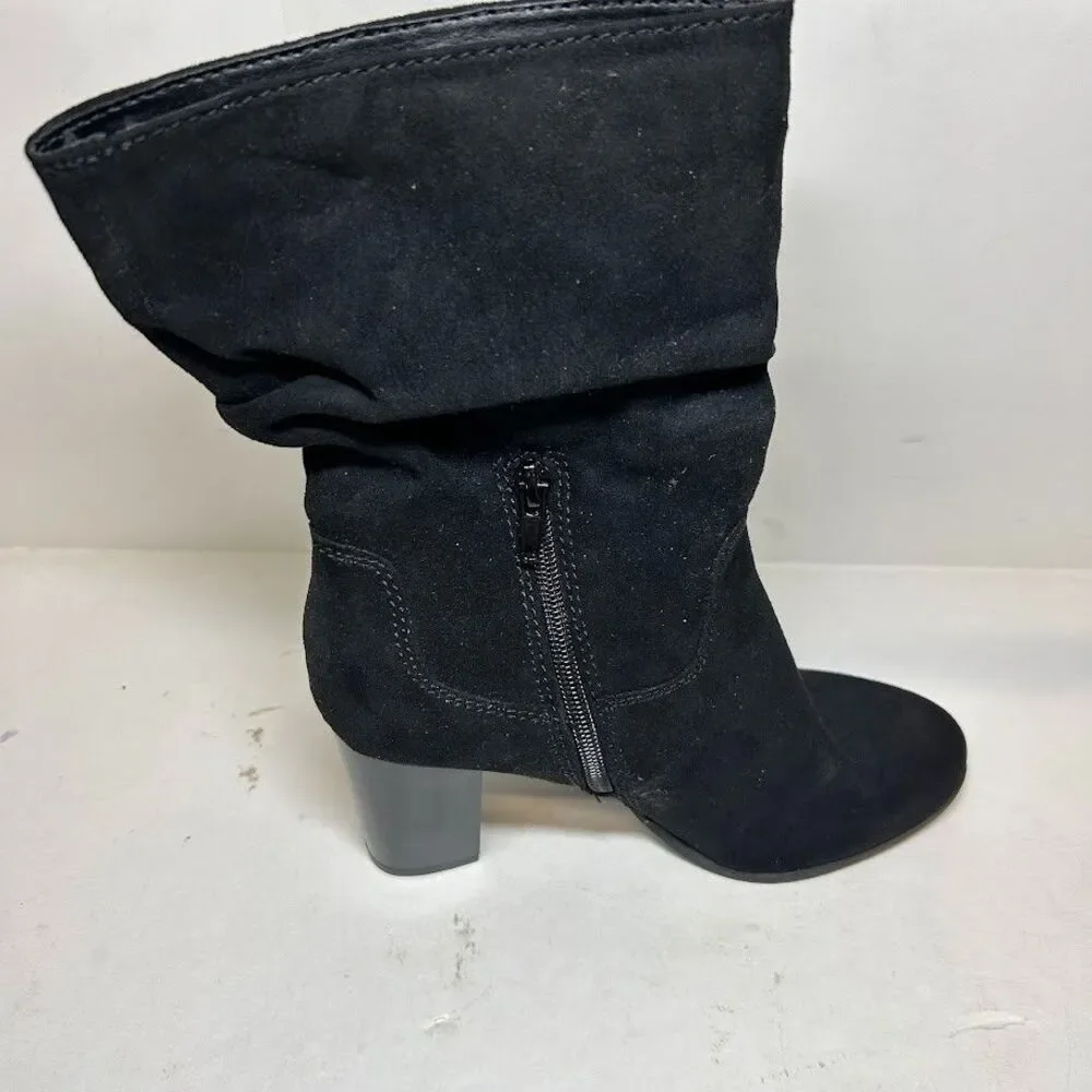 Style & Co Womens 5.5 M Black Saraa Faux Suede Block Heel Boots DISPLAY RX7
